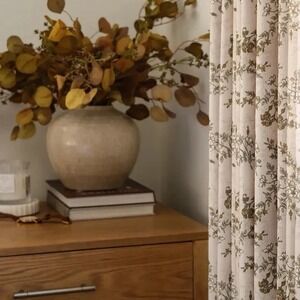 TWOPAGES Sara Le Print Linen Drapery Pleated Vintage Set 2 of 42Wx96"L